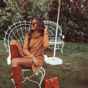 Lulu's 🍂 Autumn Daze Cowl Neck Camel Dress